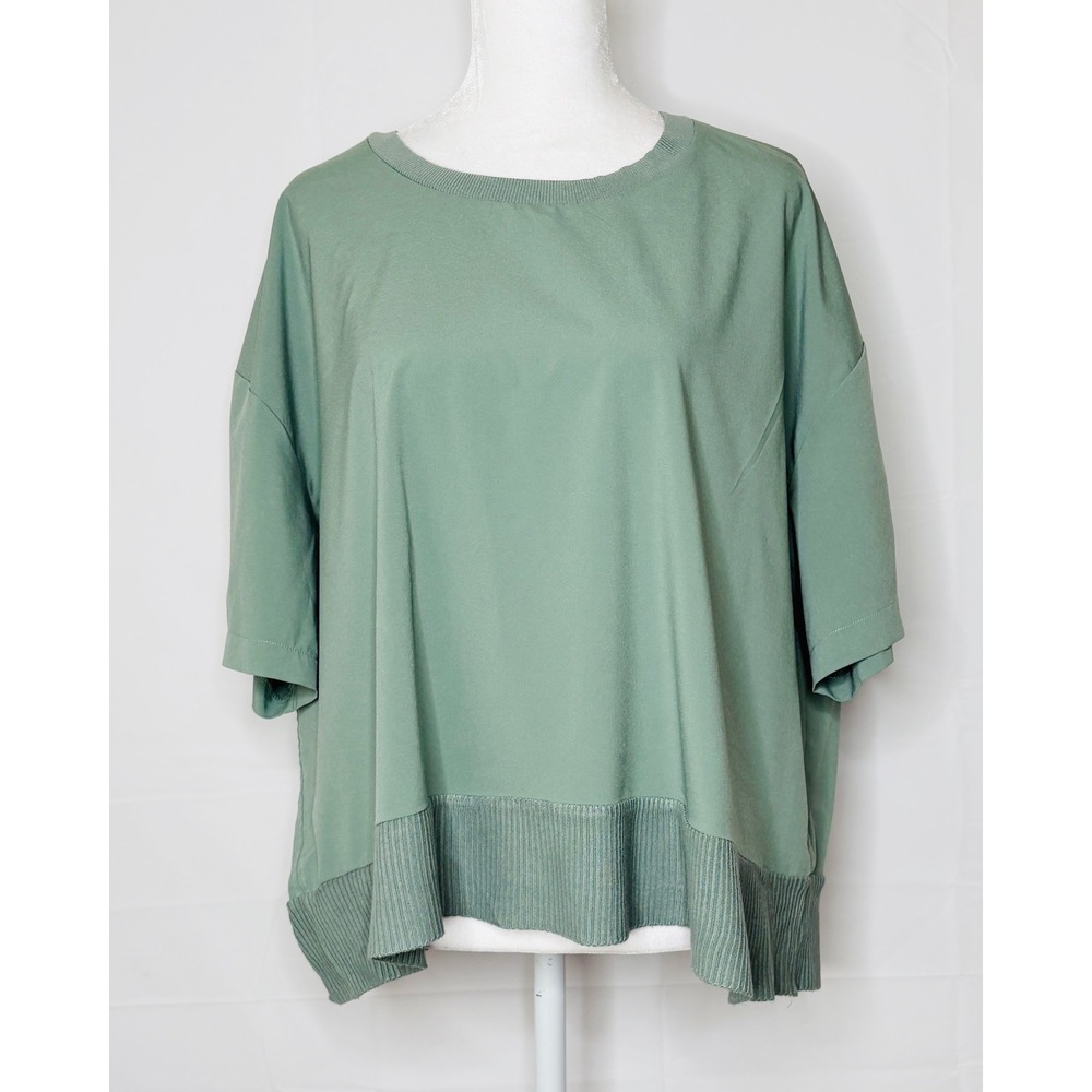 Cobble Lane Top Boxy Ribbed Hem Tee XL Sage Green Womens